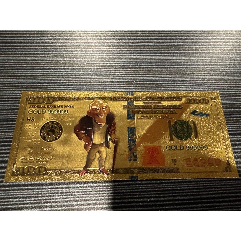 Disney Up Movie Charles Muntz 24k Gold Foil Plated $100 Banknote Collectible